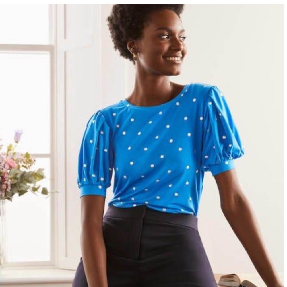 Boden puff sleeved jersey top with silver dot - Picture 1 of 5